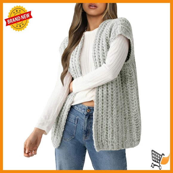 Sweaters - Sleeveless Chunky Knit Sweater Vest Open Front Cardigan Womens
